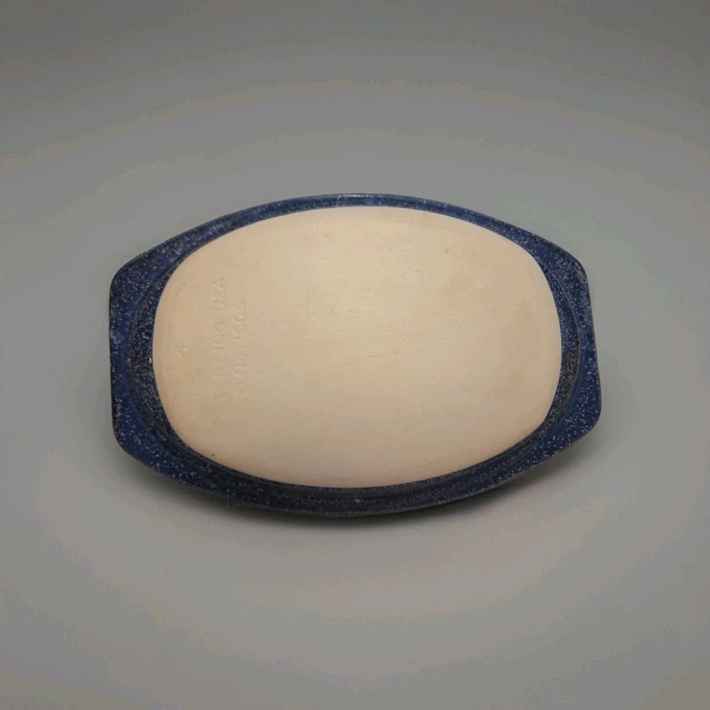Vtg Oval  Baking  Casserole Dish Cobalt Blue White Speckling Rustic Farmhouse